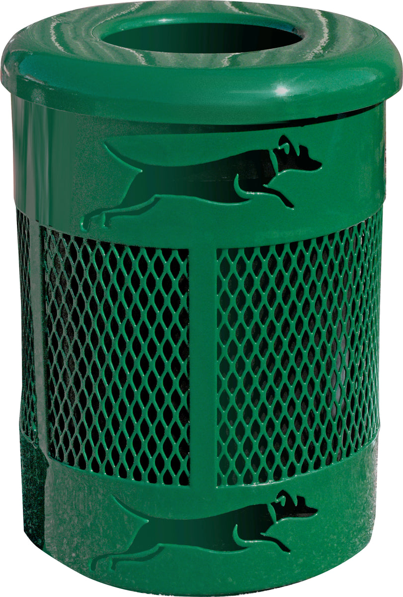 Dogipot 33 Gallon Round Trash Can With Bone Etching - Park Tables