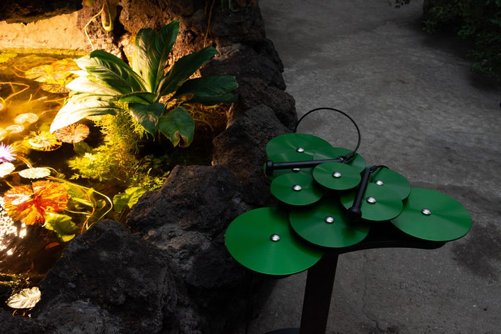 Lily pad instrument next to a pond