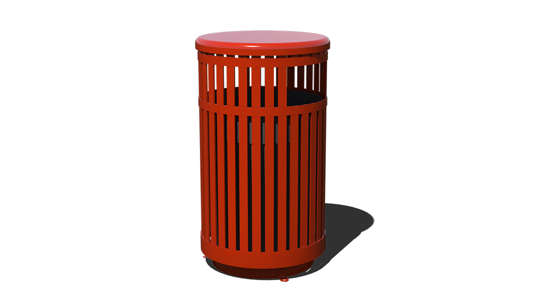 red vertical strap trashcan